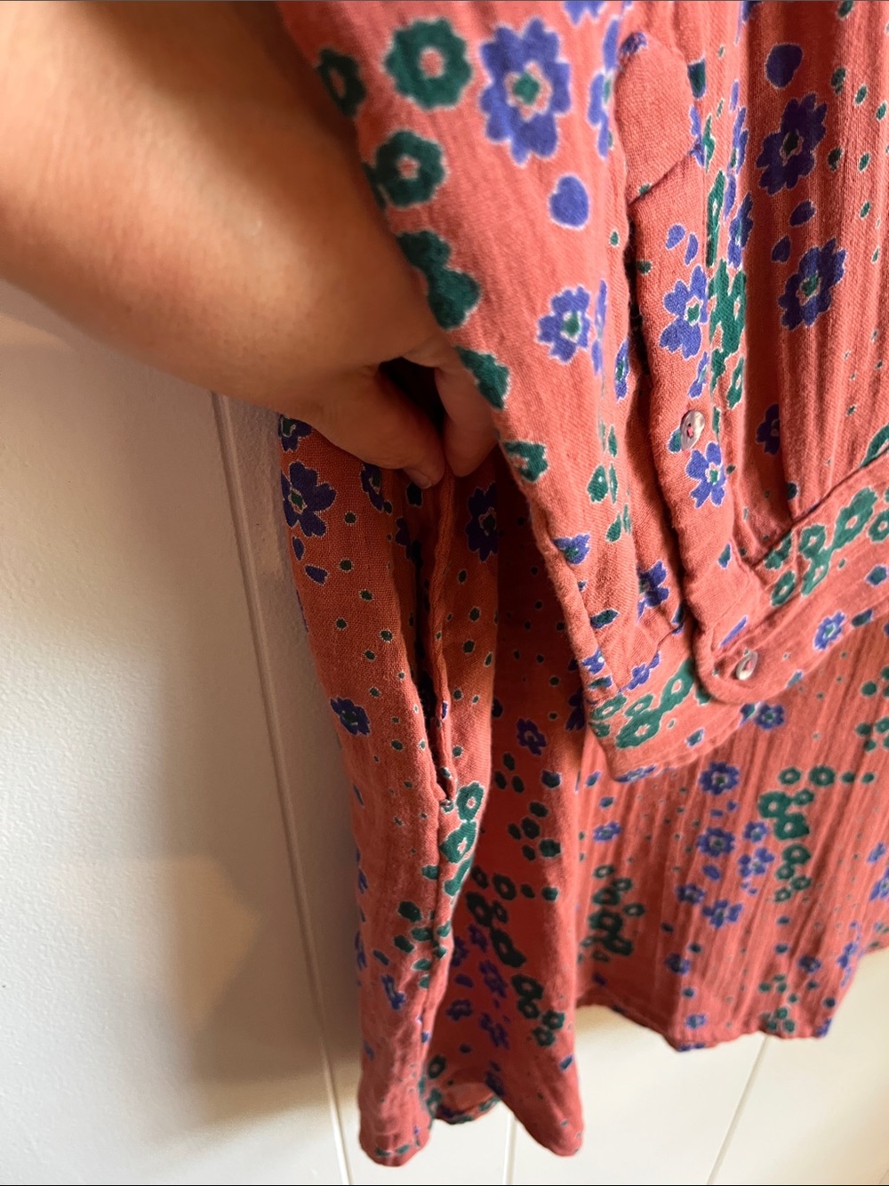 Natural Life Floral Button Front Long Sleeve Pink Green Shirt Dress Sz XL - Picture 6 of 11